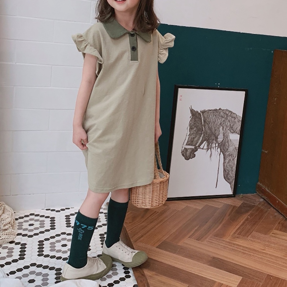 Little Girls Ruffle Short Sleeve Polo Dress Khaki